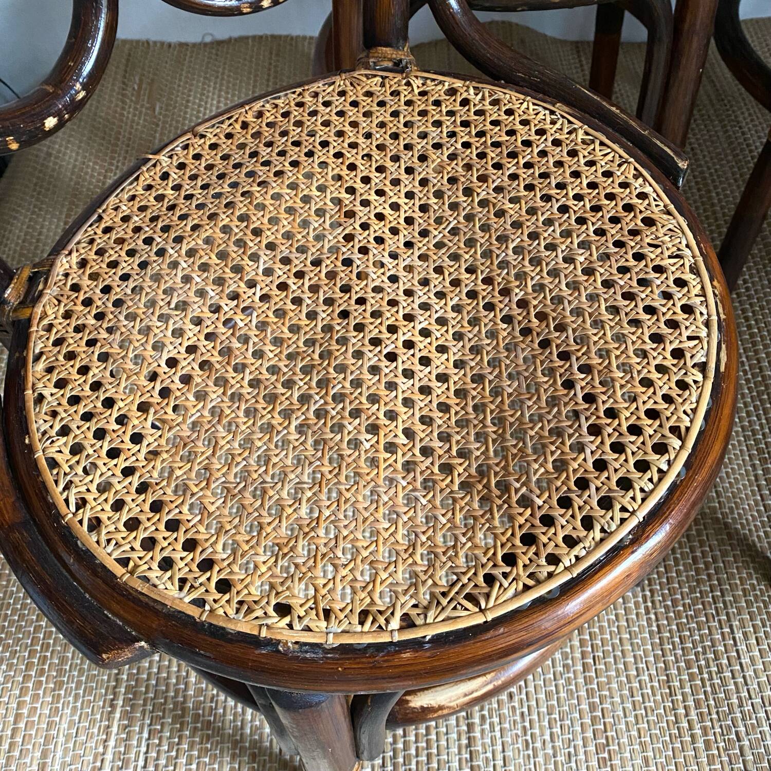 Rattan and cane bistro chairs