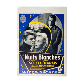 Affiche belge "Nuits blanches" Luchino Visconti, Maria Schell, Mario Mastroianni '57