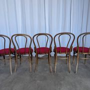 Set of 8 Vintage Bentwood Bistro Chairs: Red Upholstery