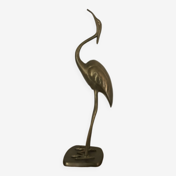 Sculpture grand oiseau héron en laiton massif vintage 38,5 cm