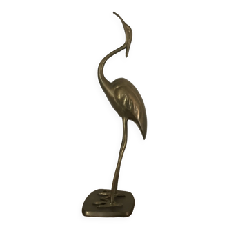 Sculpture grand oiseau héron en laiton massif vintage 38,5 cm