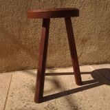 Brutalist tripod stool from the 50s in wood.