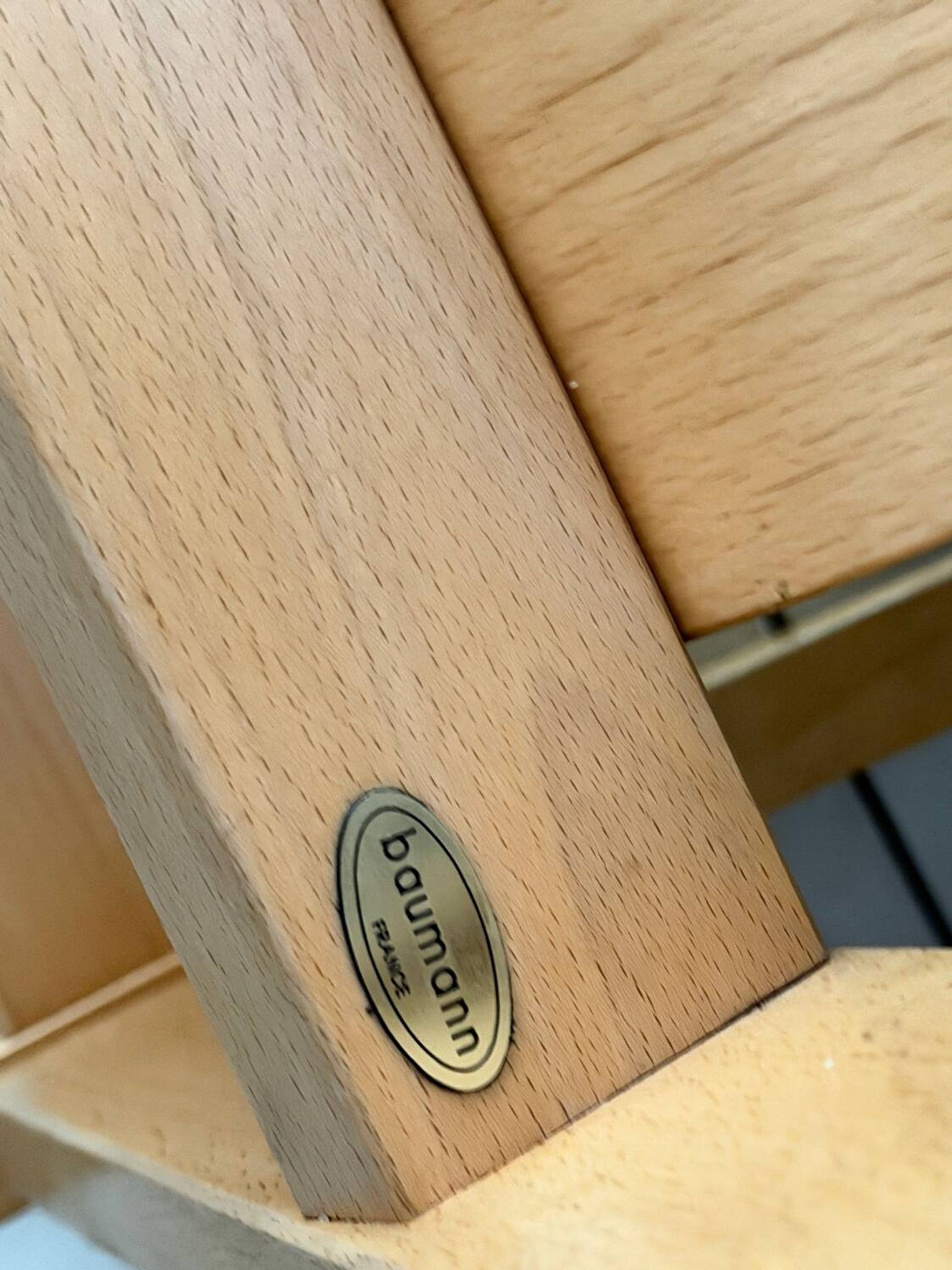 Vintage blonde wood two-seater bench by Baumann