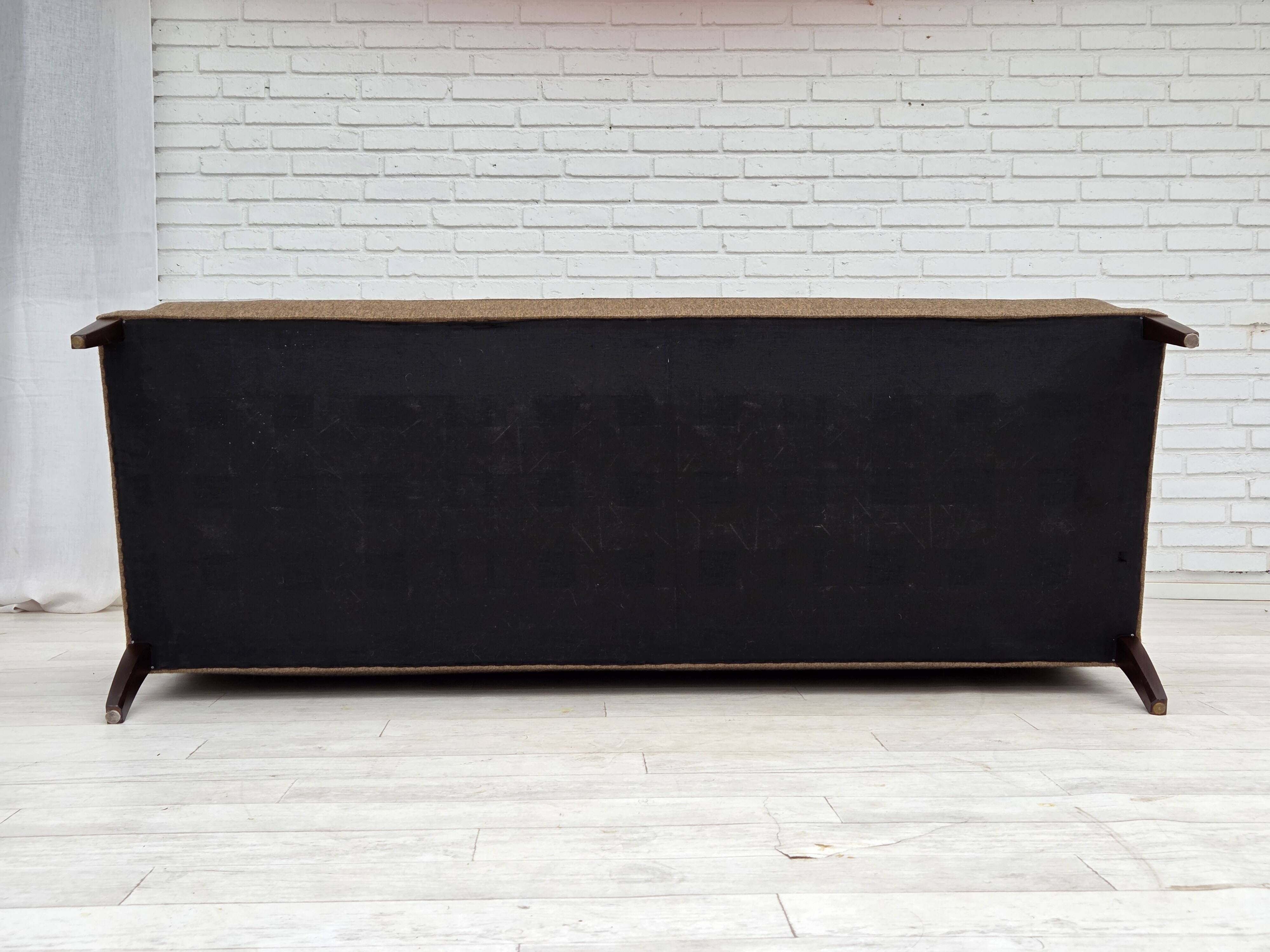1960s, Danish 3-seater sofa, furniture wool, teak wood.