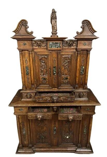 Attributed to La Maison Ribaillier: Bellifontain cabinet in oak and marble