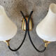 Pair vintage sconces, brass, steel and opaline 1950