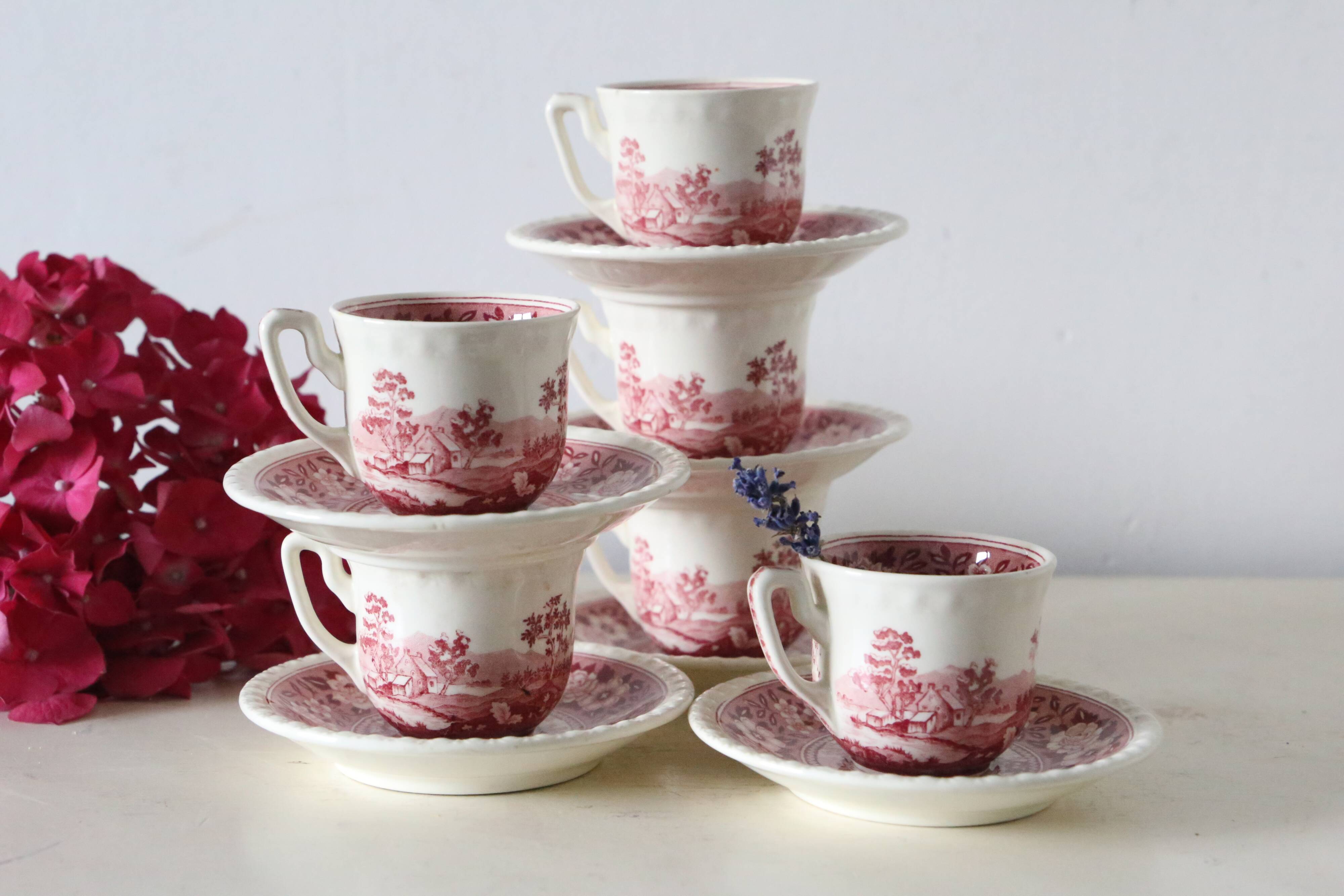 Set of 6 coffee cups and saucers, Villeroy & Boch, Rusticana rose model