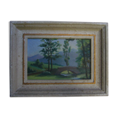 Signed old framed painting depicting a country landscape