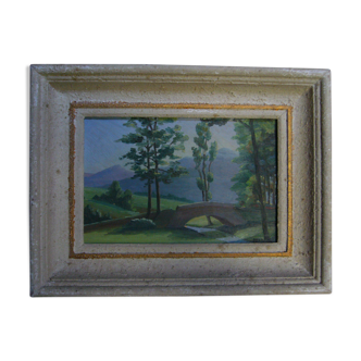 Signed old framed painting depicting a country landscape