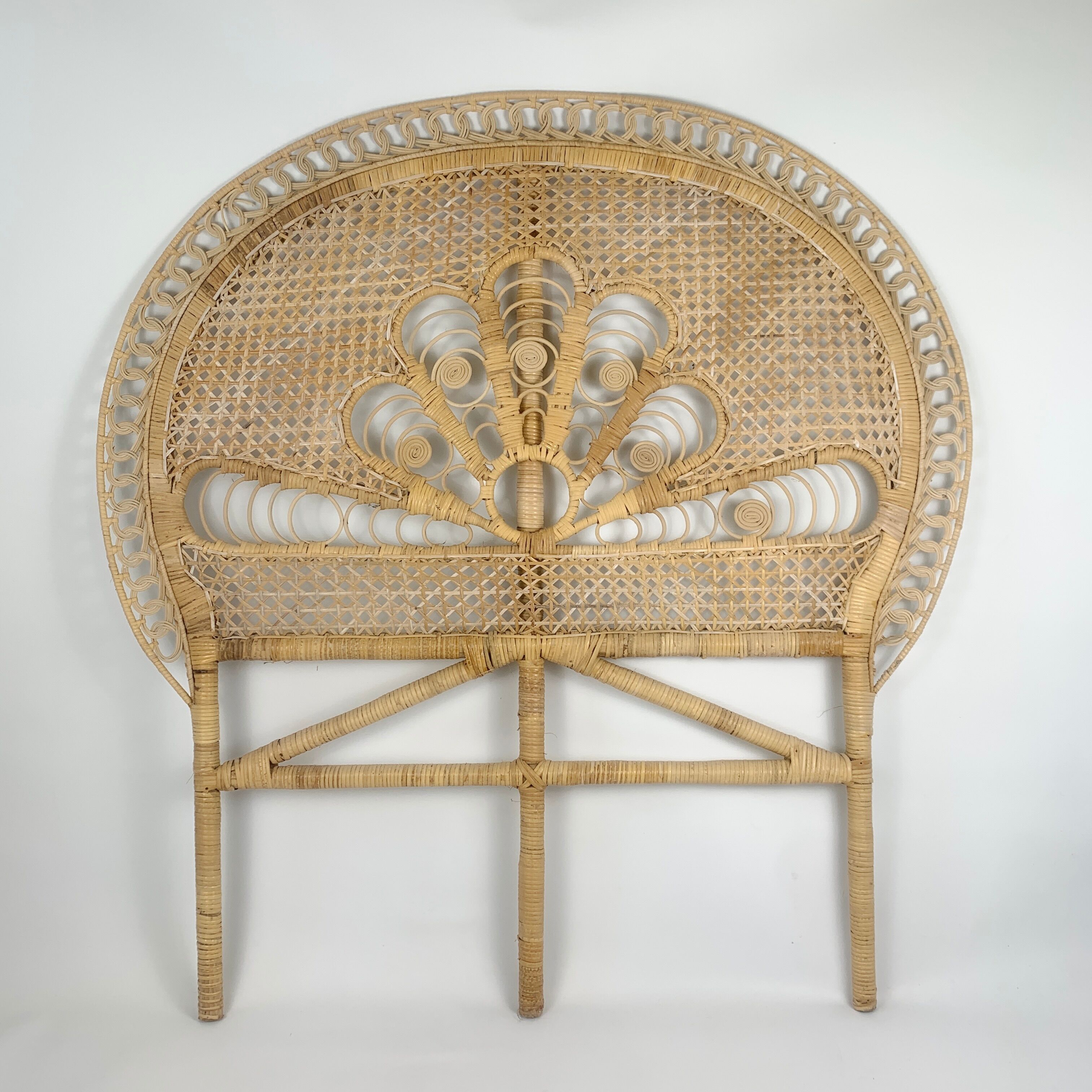 Rattan headboard decoration peacock tail