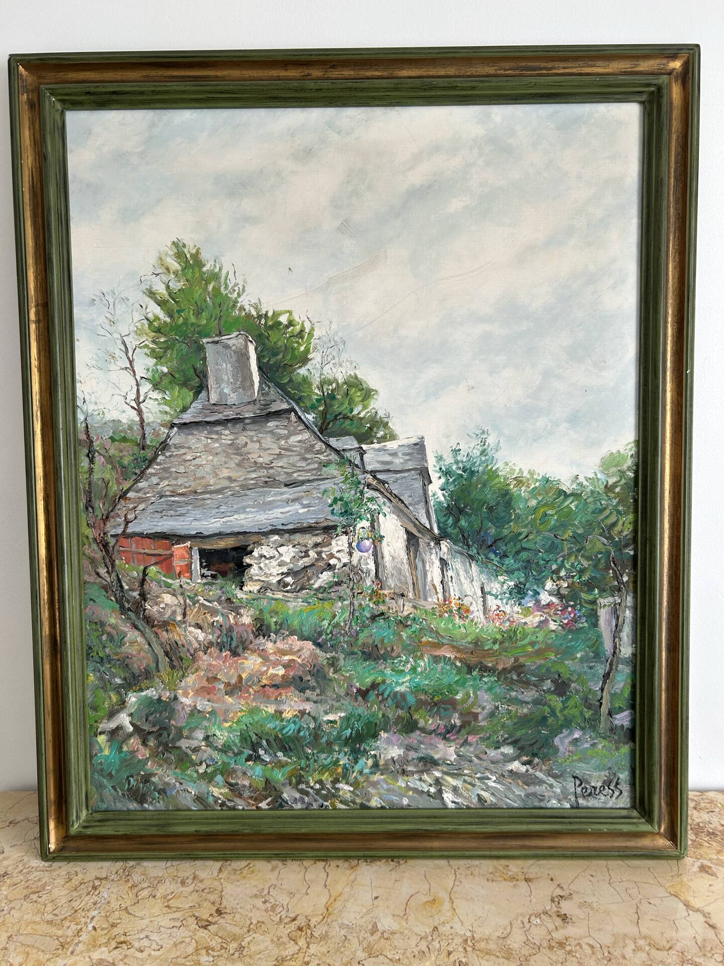 Oil on canvas: large building in Brittany by Pierre Peress