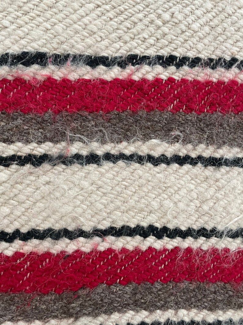 Set of two Romanian wool fluffy rugs with stripes made by hand