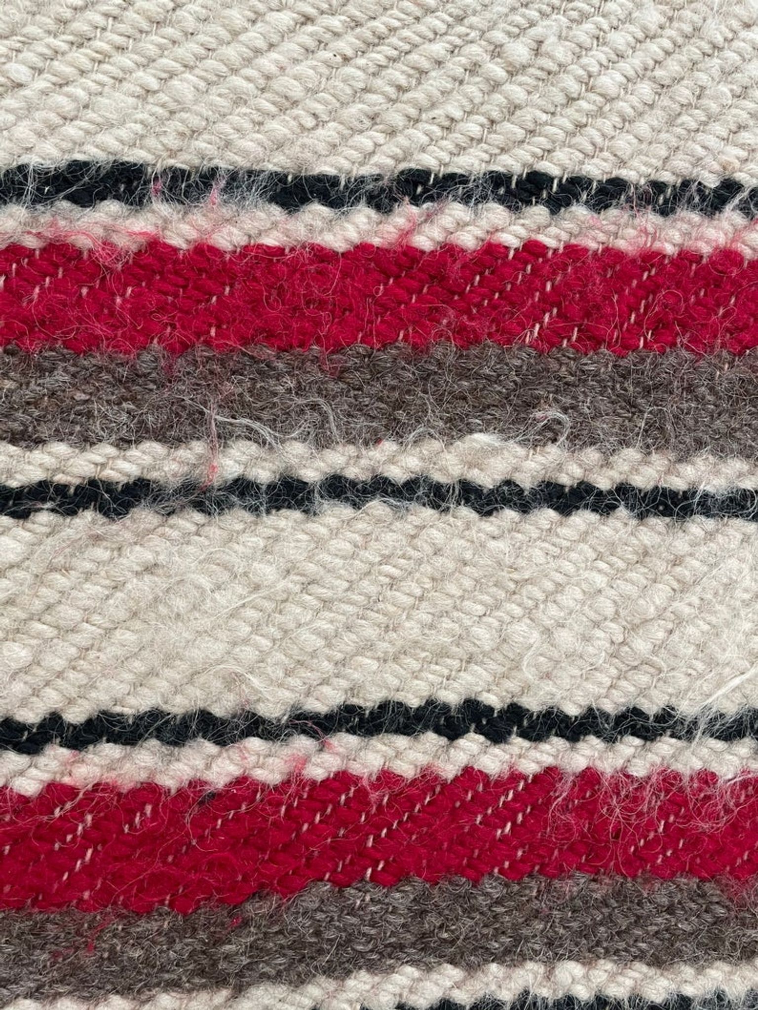 Set of two Romanian wool fluffy rugs with stripes made by hand