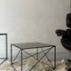 Isosceles coffee table in wire metal and black smoked glass, Max Sauze design 1970