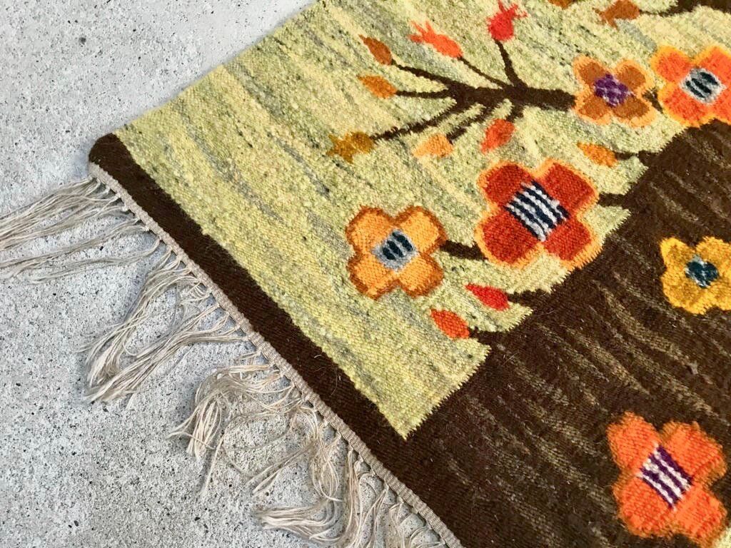 Polish kilim or wall rug with tree and blossoms motif from Cepelia, 1960s
