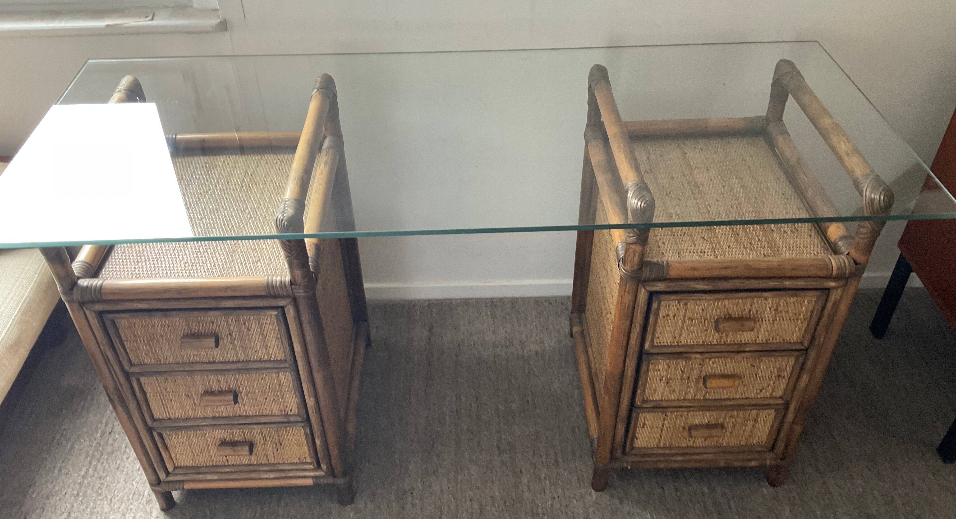 Rattan coffered desk from the 70s