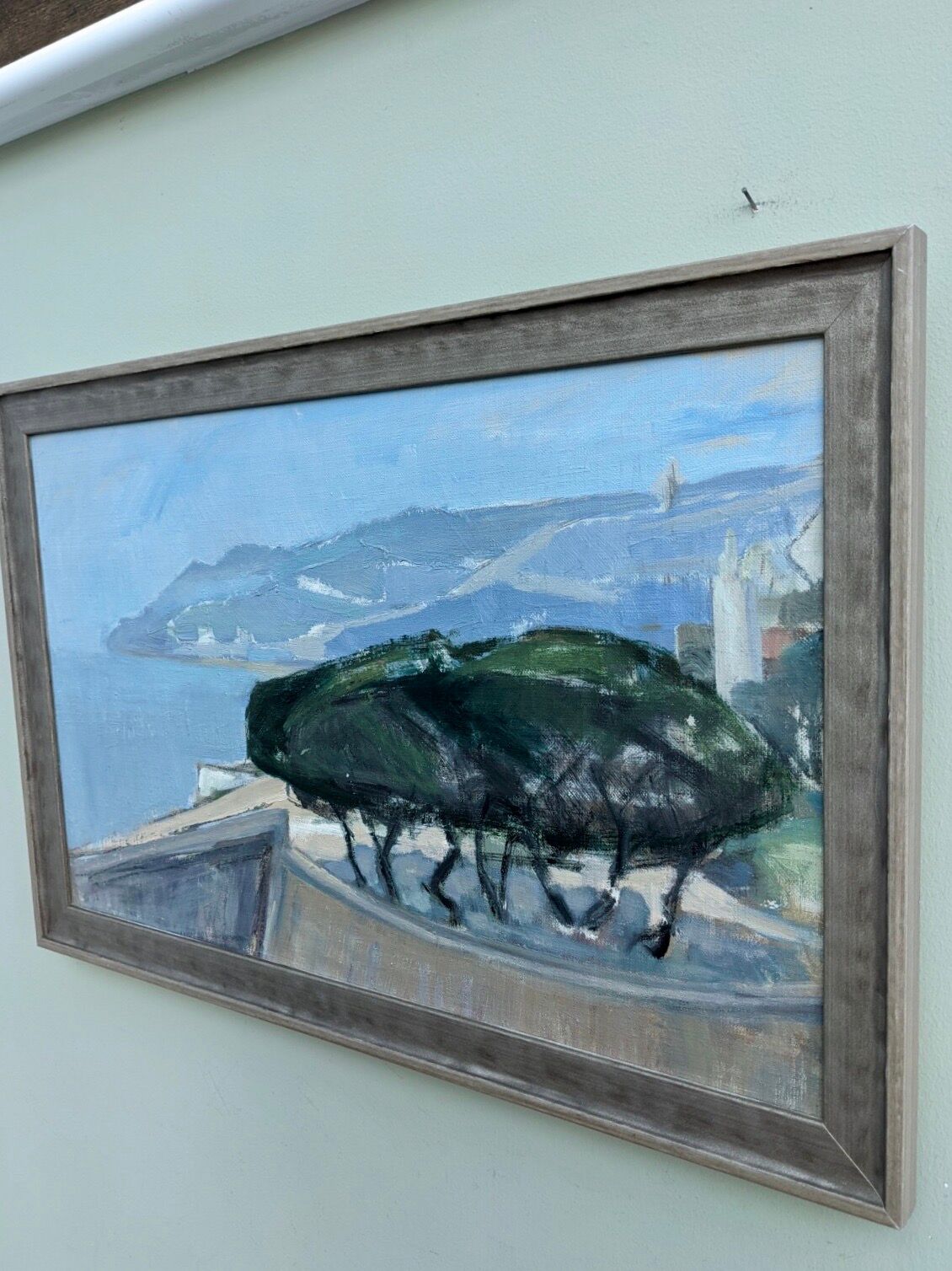 Vintage Mid-Century Modern "The Mediterranean" Swedish Coastal Scape Oil Painting, Framed