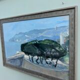 Vintage Mid-Century Modern "The Mediterranean" Swedish Coastal Scape Oil Painting, Framed