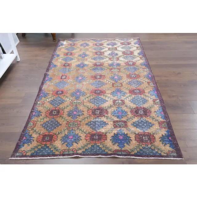 Tapis vintage turc Oushak fait main en laine et coton marron