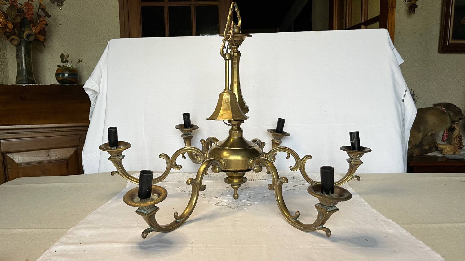 Vintage 6-arm copper chandelier