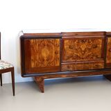 Art Deco Walnut, Briar Root and Ebonized Beech Sideboard, Italy