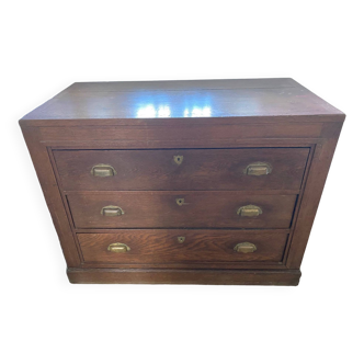 Old and authentic countertop furniture with 3 large drawers in oak 1900