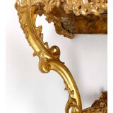 Console in Carved and Gilded Wood, Marble Top, 18th Century.