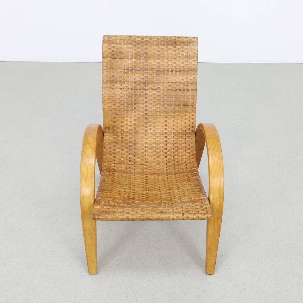 Rare Lounge Chair in Cane and Wood, 1960s