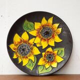 Mid-century German studio pottery wall plate with Ruscha sunflower motif, 1960s.