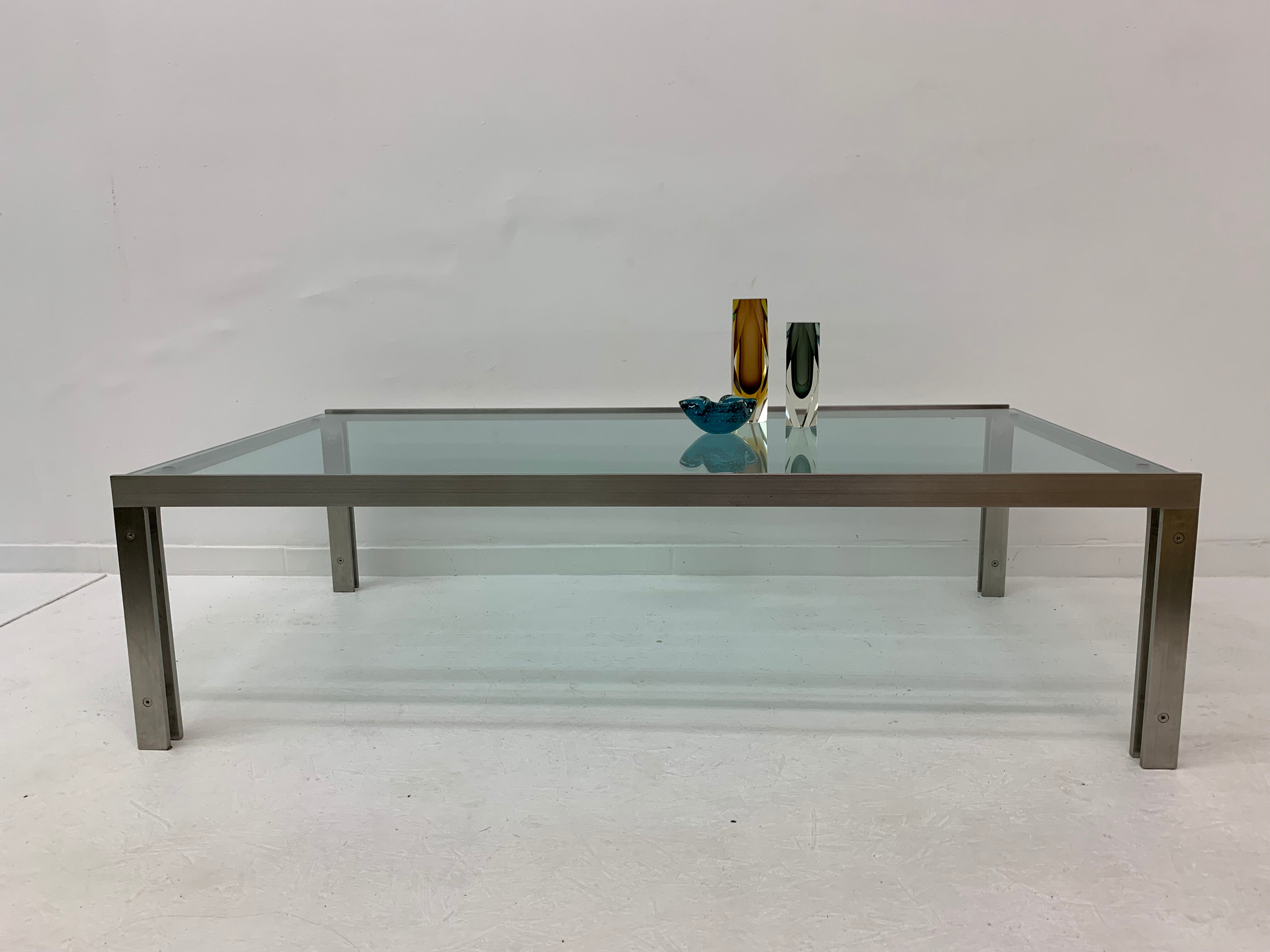 Rectangular Mid-Century Glass Coffee Table by Metaform, 1980s