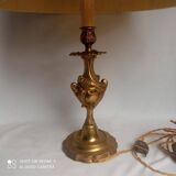 Bronze lamp 1960s Louis XV style / Rocaille with lampshade - H 60 cm