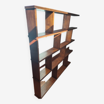 Asymmetrical wall or divider bookcase in dark wood