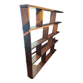 Asymmetrical wall or divider bookcase in dark wood
