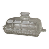 Vintage glass butter dish - transparent with a timeless design, Art Deco - Italy 1940s - antique glassware, table decoration, elegant gift idea