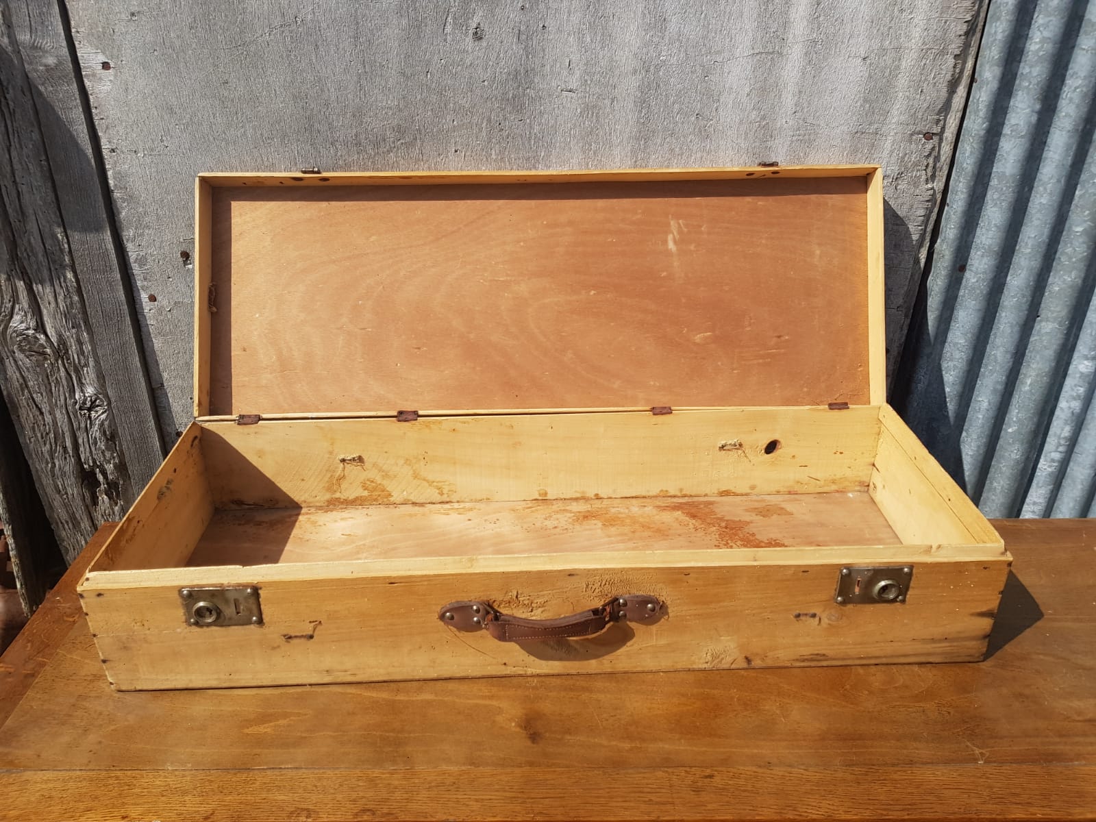 Former valise malle ad hoc wood leather anse vintage deco plate
