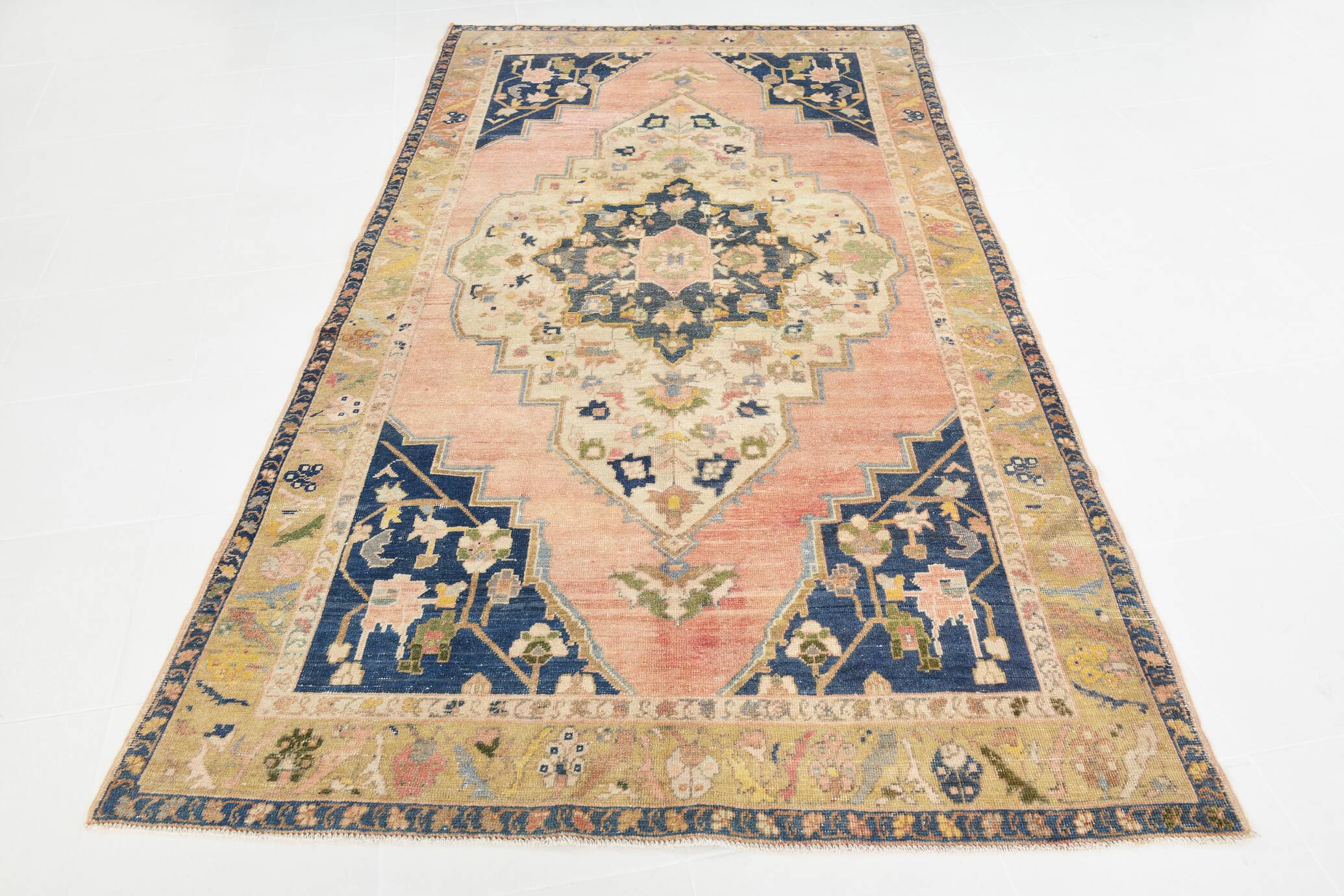 5x9 Peach Red Dark Blue Persian Area Rug, 153x290Cm SK 18900