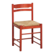 Red vintage wooden chair from the 1970s with a woven wicker seat