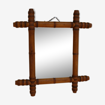 Miroir en bois façon Bambou, années 20 - 38x42cm