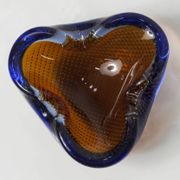 Cendrier Murano verre bullé orange bleu et transparent 1960