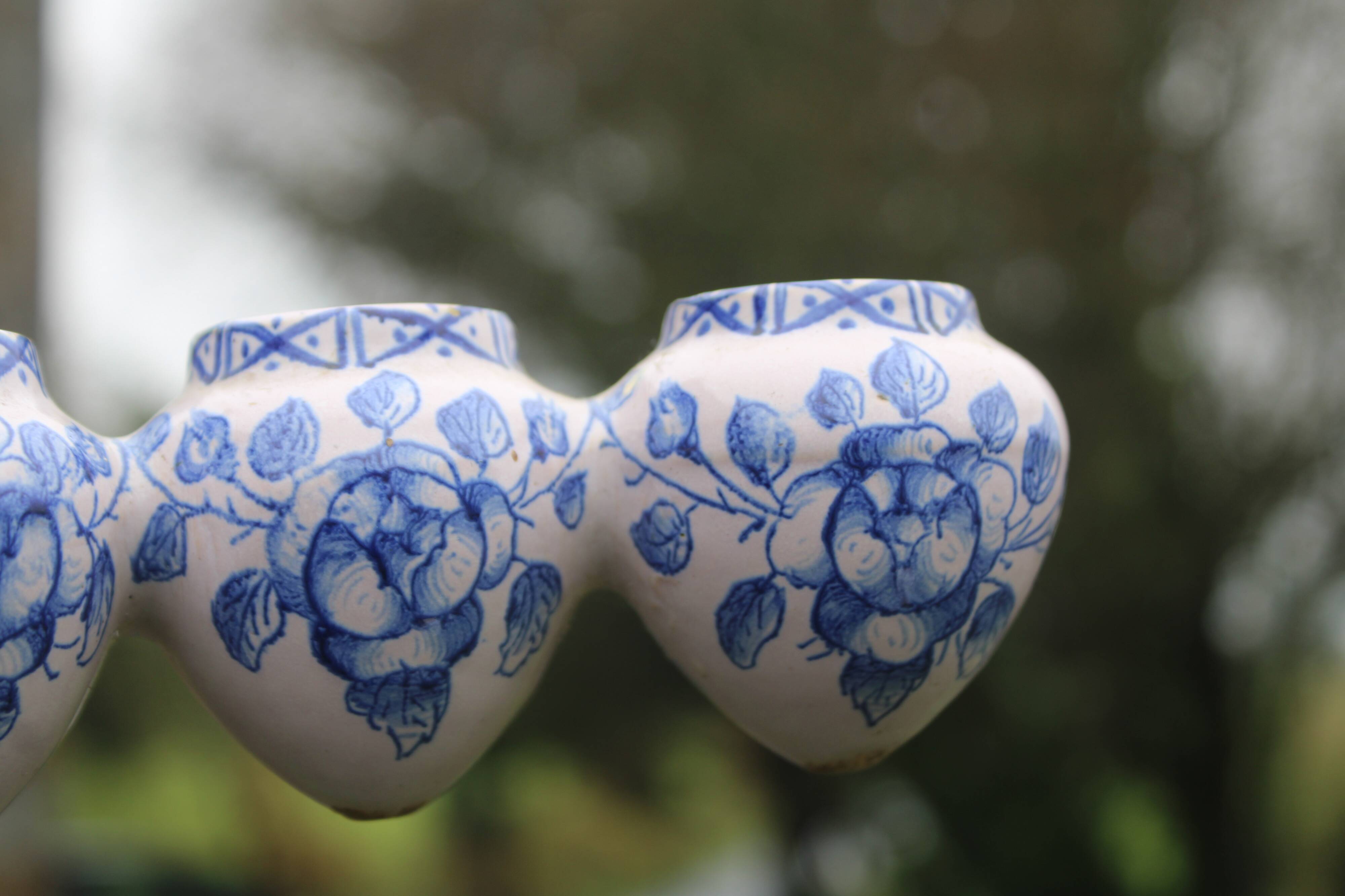 Pair of antique blue ceramic candlesticks • Apothecary size 5x2 (10 burners)