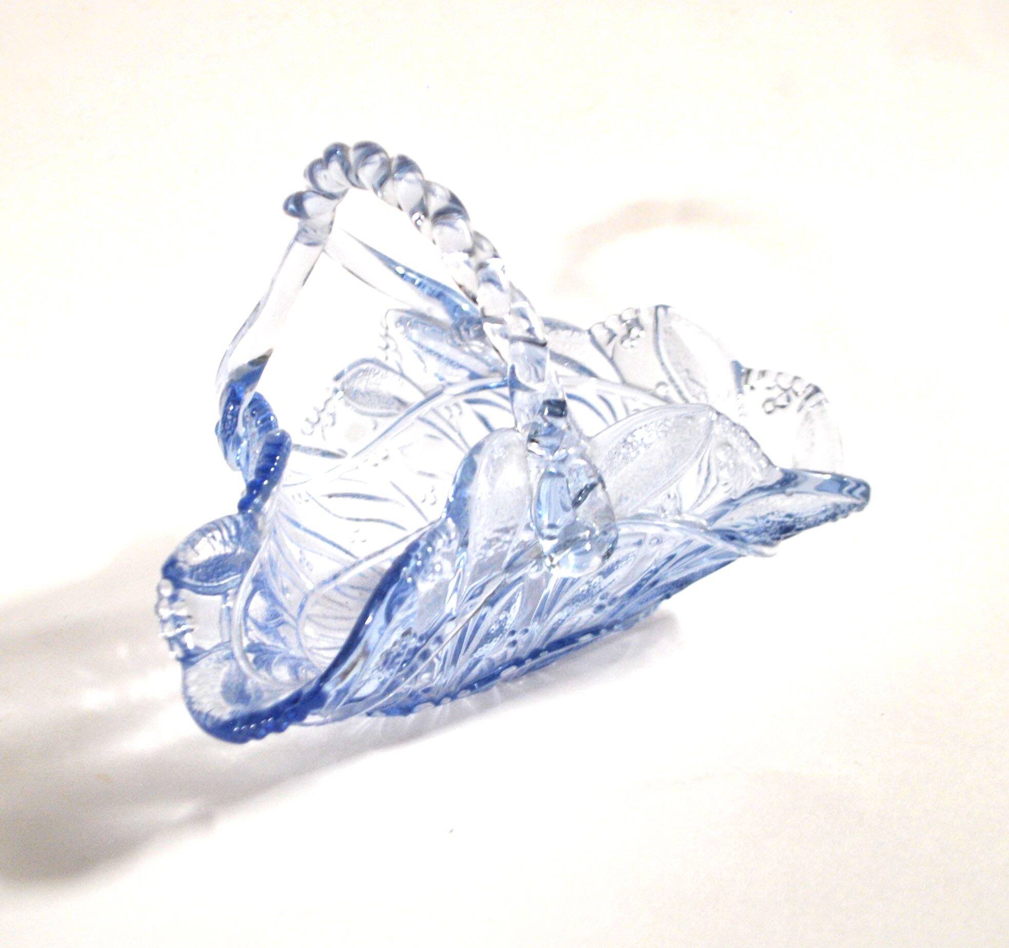 Vintage 1920s blue pressed-moulded glass bowl dish defect