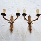 Pair of Empire style wall sconces in gilded bronze and Empire green, mid