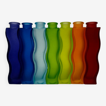 Rainbow set of 7 Vintage Ikea Wave Squiggle Skämt vases , 1990’S