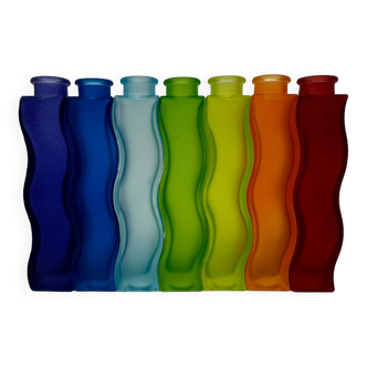 Rainbow set of 7 Vintage Ikea Wave Squiggle Skämt vases , 1990’S