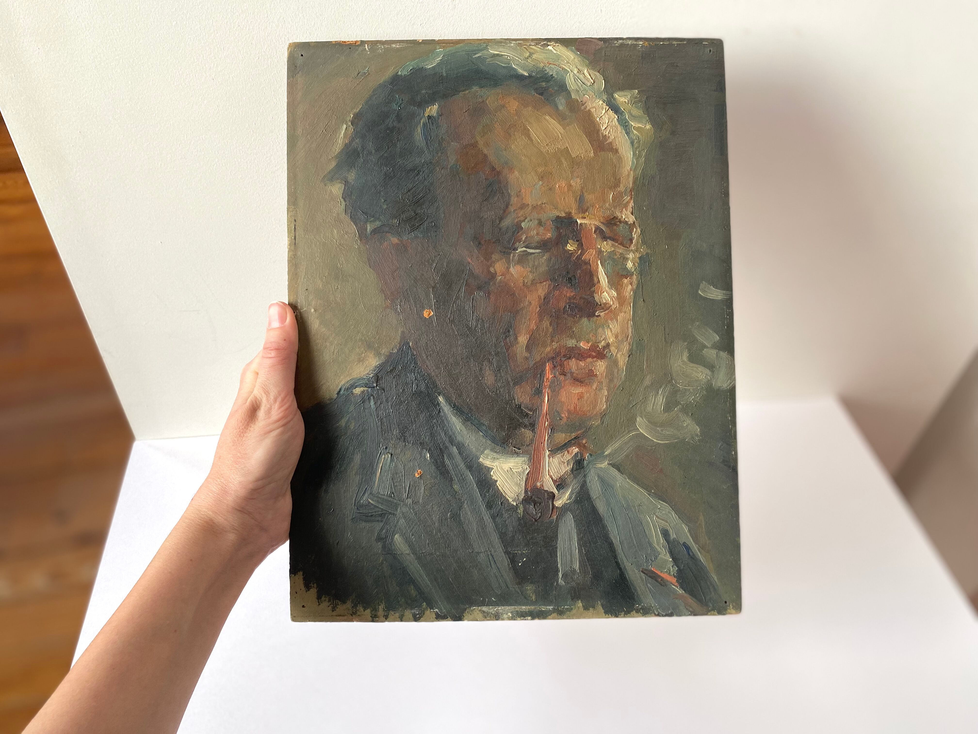 Huile sur carton d’un homme XXème siècle