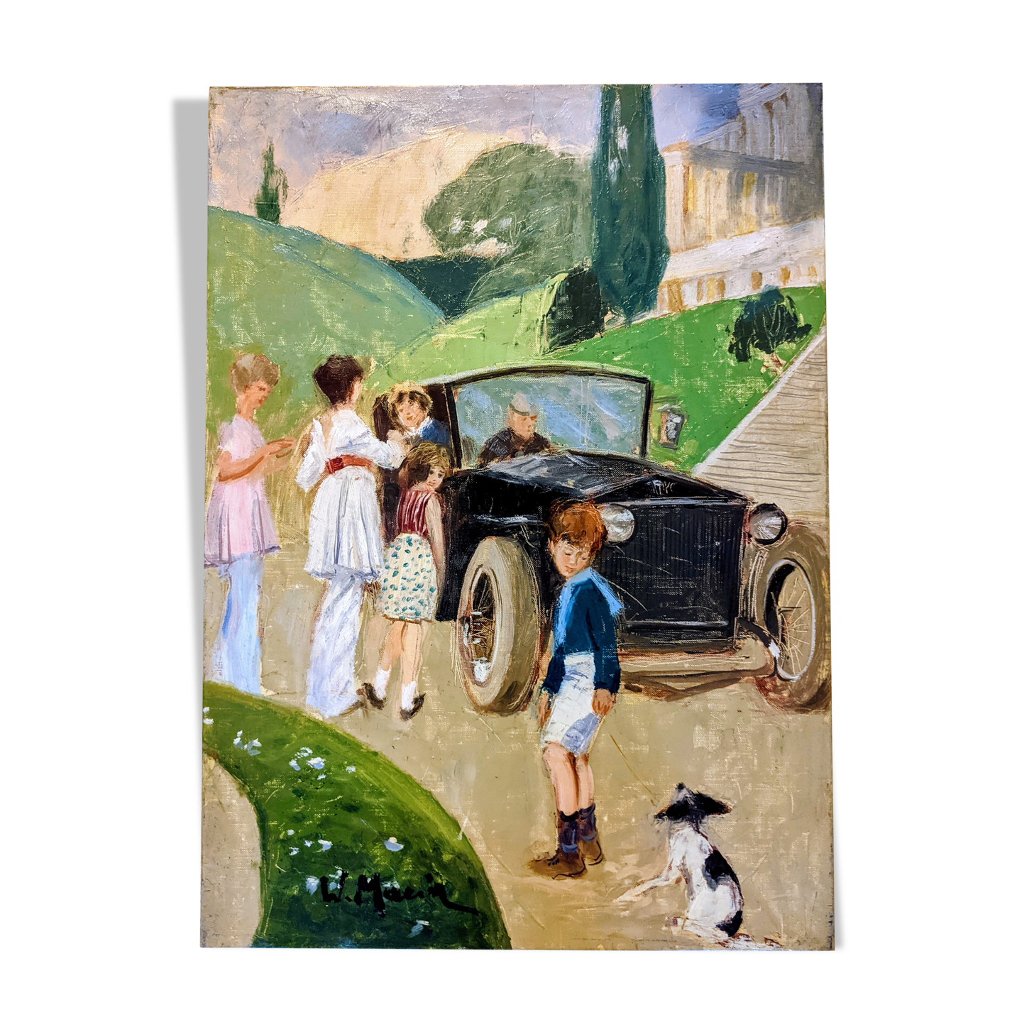 Tableau huile sur toile scène de famille