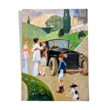 Tableau huile sur toile scène de famille