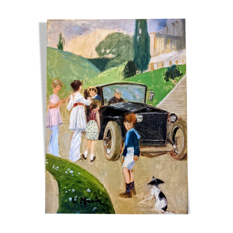 Tableau huile sur toile scène de famille