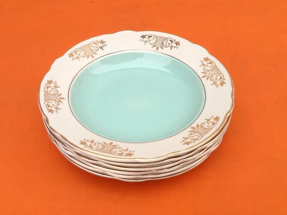 1950s 6 hollow plates Earthenware with gilding Diameter: 240mm
