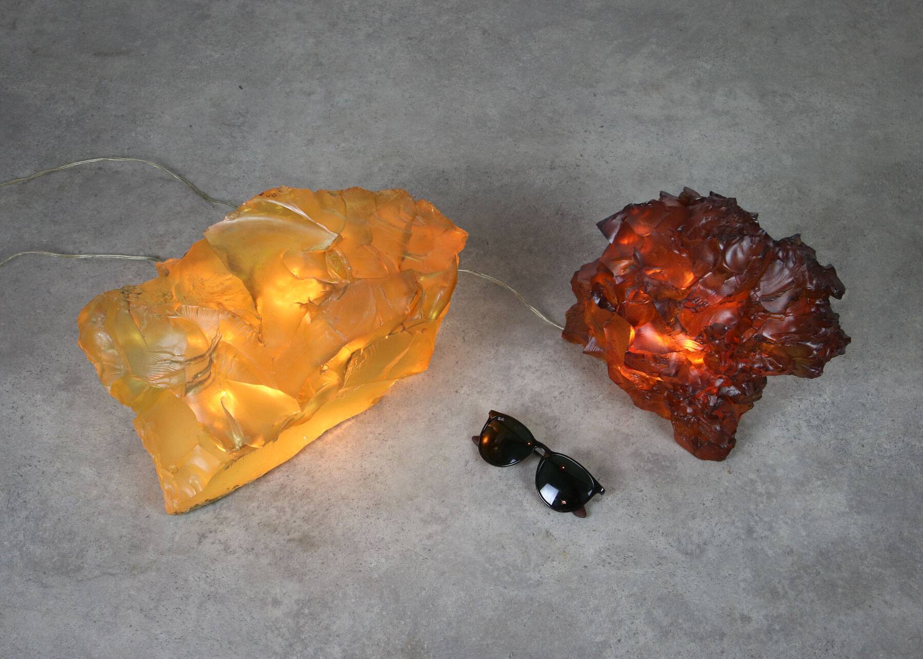 Vintage Italian Orange & Yellow Sculpture Lamps, 70s, set of 2